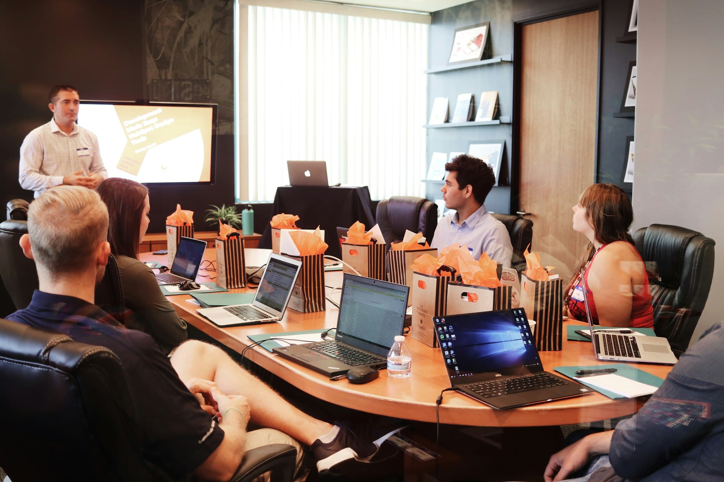 Startup team planning a product around a table