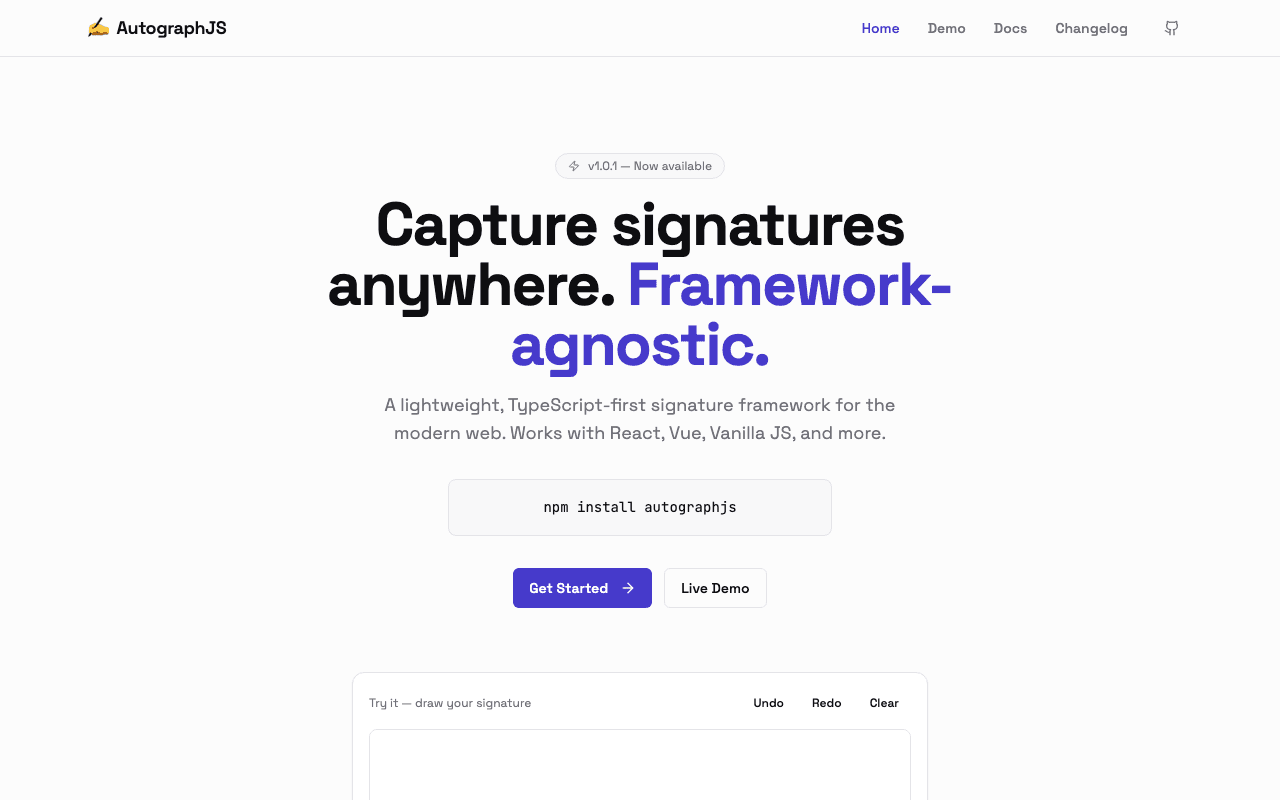 AutographJS — Lightweight Signature Framework screenshot
